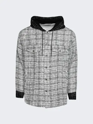 Hooded Tweed Shirt Black and White