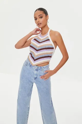 Striped Crochet Halter Top