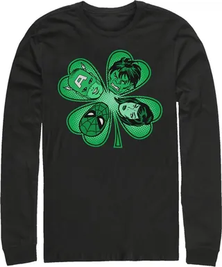 Men's Marvel St. Patrick's Day Hero Four-Leaf Clover Long Sleeve Shirt - Black - X Large