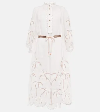 Lyre embroidered linen midi dress