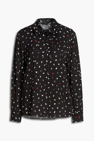 Pussy-bow printed twill blouse