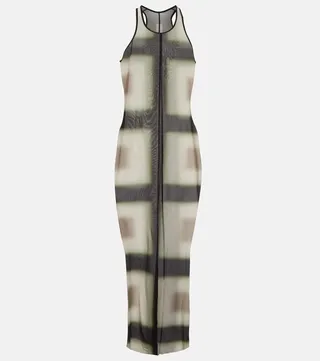 Printed sheer midi dress