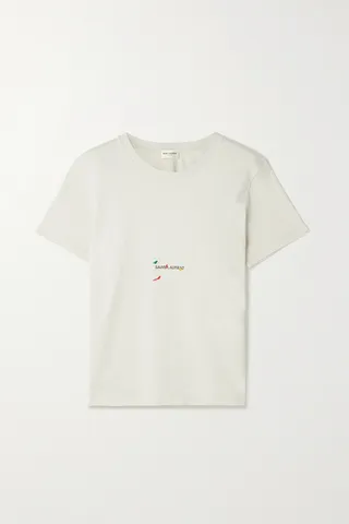 SAINT LAURENT - Printed Cotton-jersey T-shirt - Gray