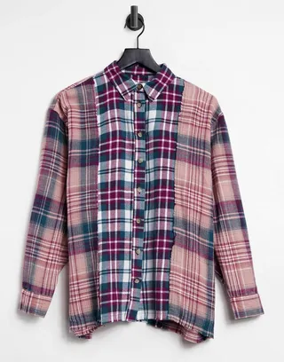 Stradivarius patchwork checked shirt