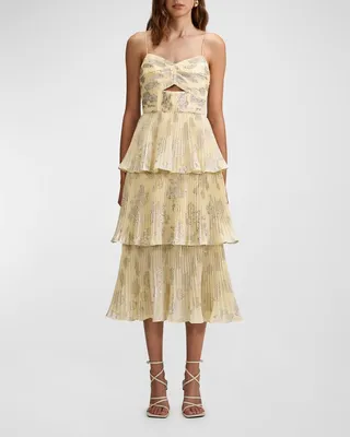 Metallic Jacquard Tiered Midi Dress