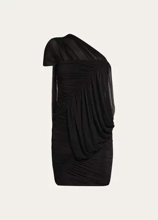 Ruched Jersey One-Shoulder Mini Dress
