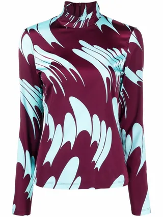 Abstract-Print Turtleneck Blouse
