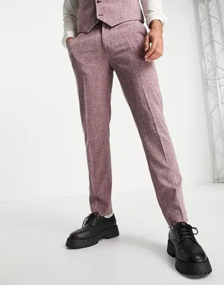 ASOS DESIGN wedding slim pants in rust crosshatch