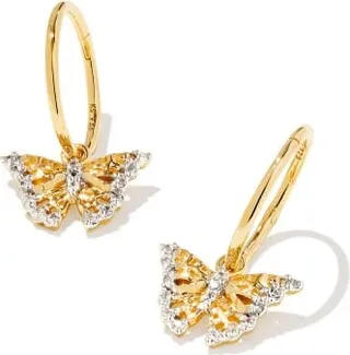 Delicate Butterfly 18k Gold Vermeil Huggie Earrings in White Sapphire