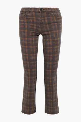 Selena checked mid-rise kick-flare jeans