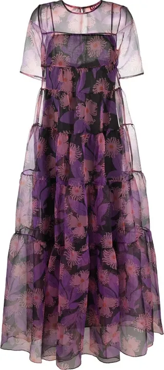 Purple Hyacinth Floral Print Gown