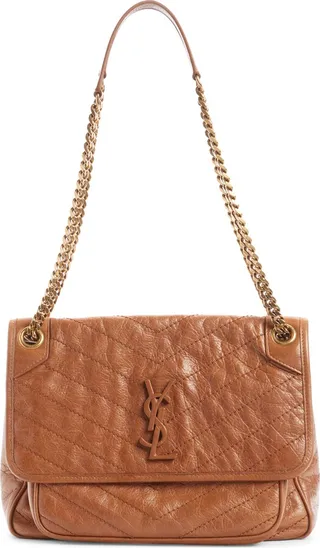 Medium Niki Matelassé Crinkled Leather Shoulder Bag