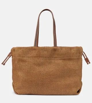 Large raffia effect tote bag