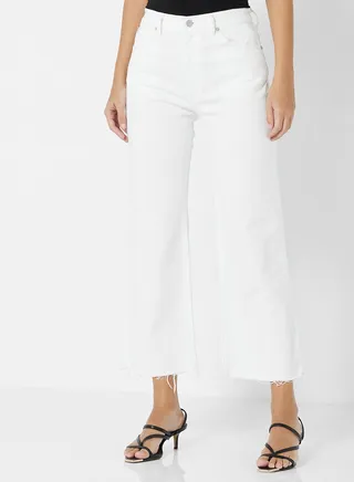 Frayed Hem Flared Jeans WHITE