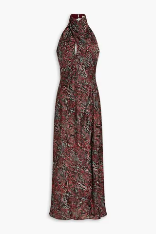 Aline printed satin halterneck midi dress