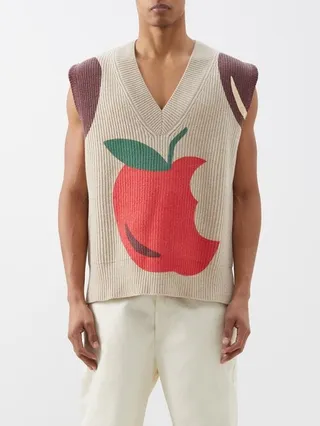 Apple-print Ribbed Wool Sweater Vest