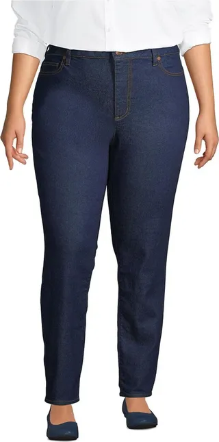 Lands' End Women's Plus Size Recover Mid Rise Boyfriend Blue Jeans