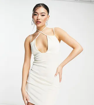 In The Style x Yasmin Devonport exclusive mini cut out detail mini body-conscious dress in cream
