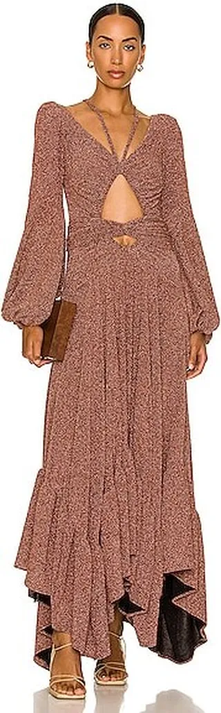 PatBO Cut Out Lurex Midi Dress in Metallic Bronze