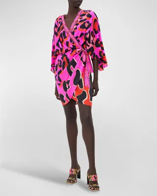 Always Change Your Spots Draped Front-Wrap Mini Dress