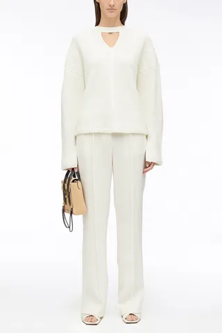 Chunky Cotton Rib V-Neck Pullover in ivory