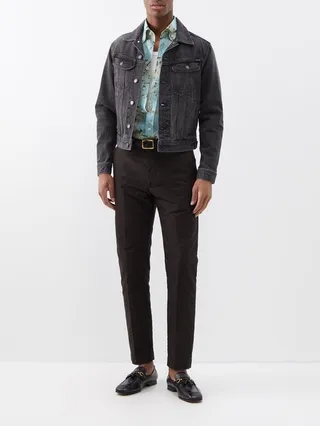 Slant-pocket Washed-denim Jacket