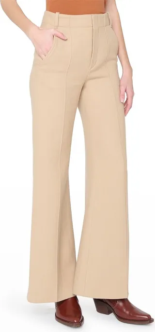Wide-Leg Soft Wool Twill Trousers