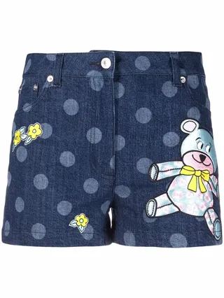 Cartoon-Print Denim Shorts
