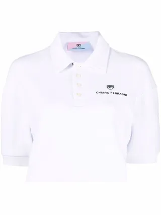 Logo-Print Cropped Polo Top