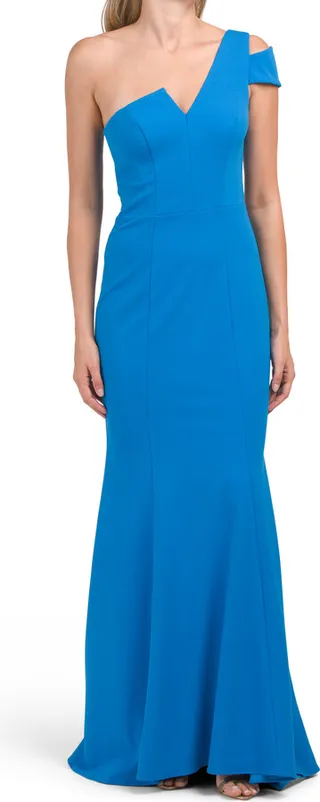One Shoulder Gown With Draped Hem