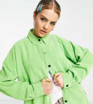 COLLUSION polyester oversized shirt in green cord - MGREEN