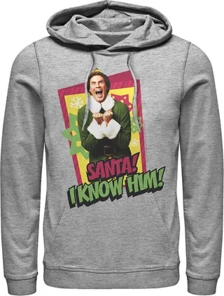 Men's Elf Santa I Know Him Quote Pull Over Hoodie - Athletic Heather - Small