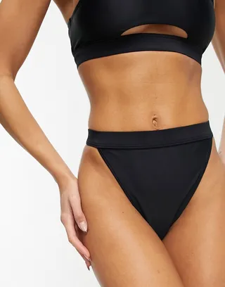 South Beach mix and match high waist & leg bikini bottom in black