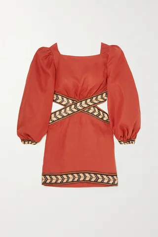 Johanna Ortiz - Time Gone By Cutout Linen Mini Dress - Red