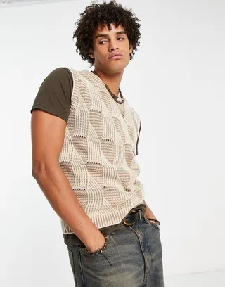 ASOS DESIGN knit vest in beige texture