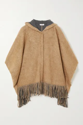 Brunello Cucinelli - Hooded Fringed Knitted Poncho - Brown