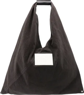 Cotton handbag with iconic logo label on the front