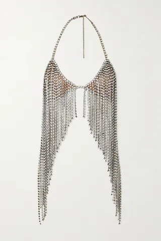 Stella McCartney - Fringed Crystal-embellished Satin Halterneck Bra Top - Silver