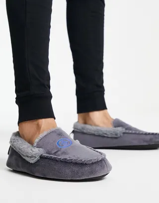Original Penguin faux fur lined moccasin slippers in gray