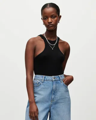 Norma Racer Neck Stretch Bodysuit - Black