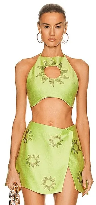Raisa Vanessa Cutout Halter Neck Top in Green