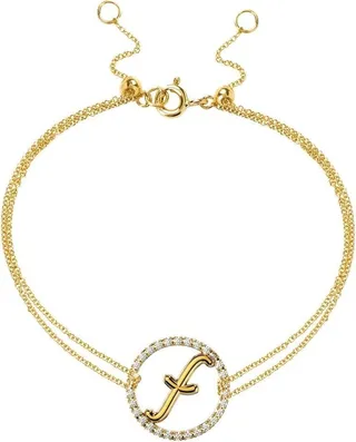 18kt yellow gold Love Letter F pavé diamond bracelet