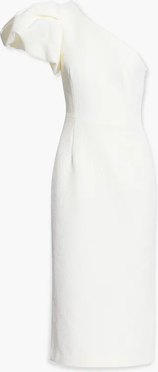Calla one-shoulder gathered cloqué midi dress
