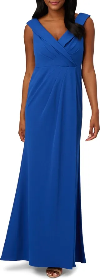 Collared Stretch Crepe Knit Trumpet Gown