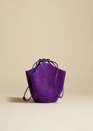 The Mini Lotus Drawstring Bag in Violet Suede