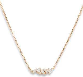 Mixed Diamond Mini Bar Rose Gold Necklace
