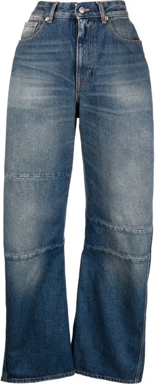 Wide-Leg Washed Jeans