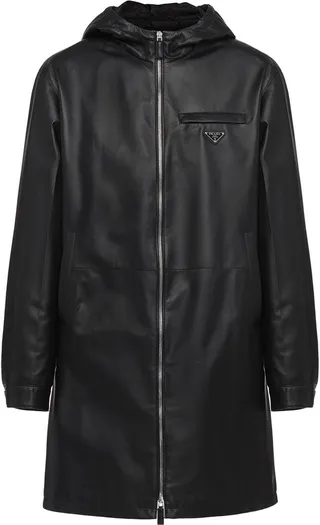 Nappa Leather Hooded Coat