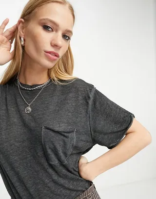 Free People relaxed vella t-shirt in charcoal gray