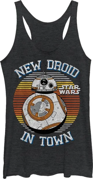 Women's Star Wars The Force Awakens BB-8 New Droid in Town Racerback Tank Top - Black Heather - Medium